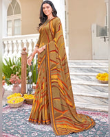 Vishal Prints Dark Beige Printed Brasso Saree With Fancy Border