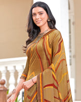 Vishal Prints Dark Beige Printed Brasso Saree With Fancy Border