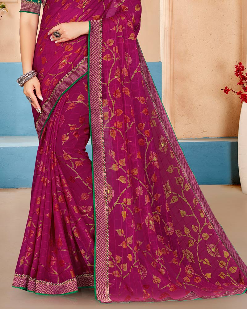 Vishal Prints Maroon Flush Brasso Saree With Foil Print And Zari Border
