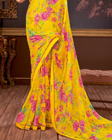 Vishal Prints Yellow Printed Georgette Saree With Fancy Border