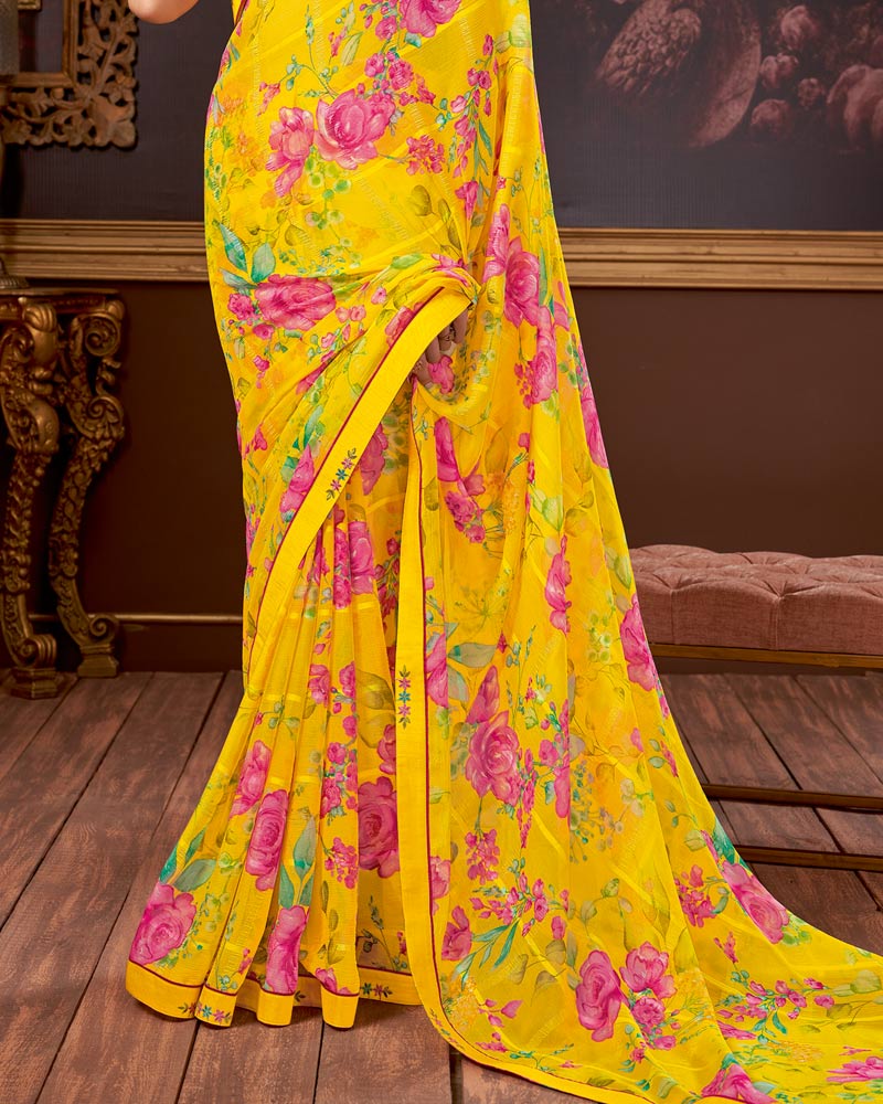 Vishal Prints Yellow Printed Georgette Saree With Fancy Border