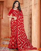 Vishal Prints Cherry Red Printed Chiffon Saree With Fancy Border
