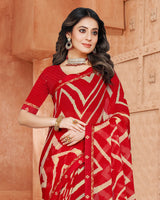 Vishal Prints Cherry Red Printed Chiffon Saree With Fancy Border