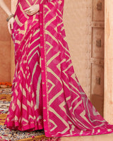 Vishal Prints Rani Printed Chiffon Saree With Fancy Border
