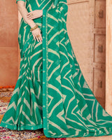 Vishal Prints Rama Green Printed Chiffon Saree With Fancy Border