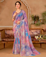 Vishal Prints Dusty Lavender Designer Crushed Chiffon Digital Print Saree With Cut Work Border