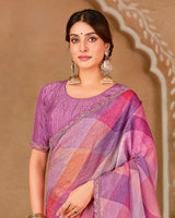 Vishal Prints Multi Pink Designer Crushed Chiffon Digital Print Saree With Cut Work Embroidery Border