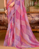 Vishal Prints Multi Pink Designer Crushed Chiffon Digital Print Saree With Cut Work Embroidery Border