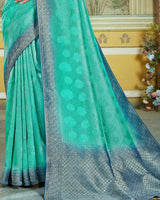 Vishal Prints Aqua Green Designer Dola Silk Saree With Weaving And Diamond Work