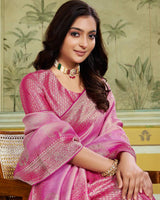 Vishal Prints Royal Pink Designer Dola Silk Saree With Weaving And Diamond Work