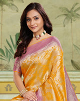 Vishal Prints Mustard Designer Dola Silk Saree With Weaving And Diamond Work