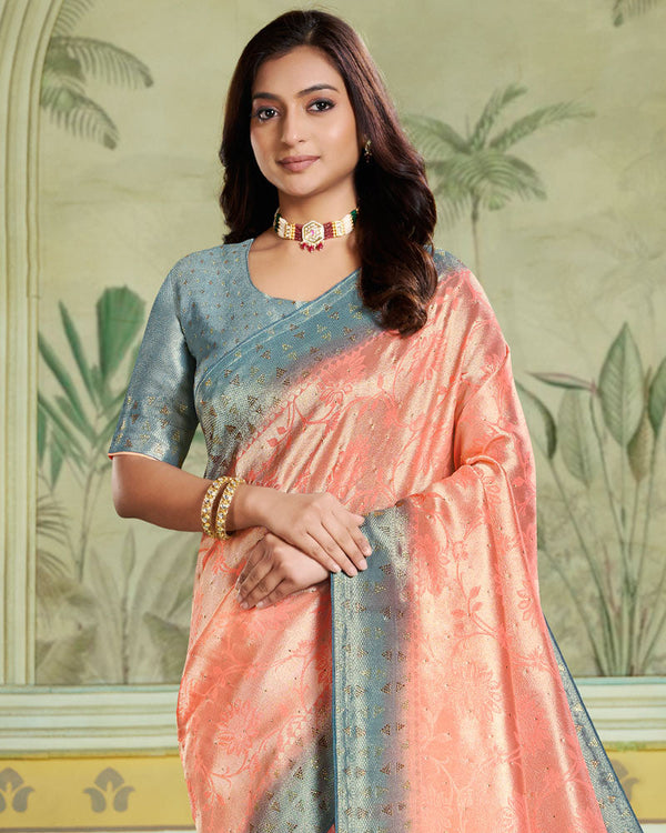 Vishal Prints Hit Grey Designer Dola Silk Saree With Weaving And Diamond Work
