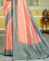 Vishal Prints Hit Grey Designer Dola Silk Saree With Weaving And Diamond Work