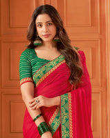 Vishal Prints Dark Red Designer Patterned Chiffon Saree With Zari Border