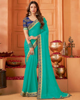 Vishal Prints Persian Green Designer Patterned Chiffon Saree With Zari Border
