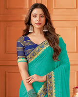 Vishal Prints Persian Green Designer Patterned Chiffon Saree With Zari Border