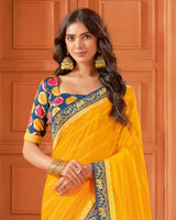 Vishal Prints Yellowish Orange Designer Patterned Chiffon Saree With Zari Border