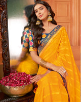 Vishal Prints Yellowish Orange Designer Patterned Chiffon Saree With Zari Border