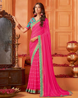 Vishal Prints Raspberry Pink Designer Patterned Chiffon Saree With Zari Border