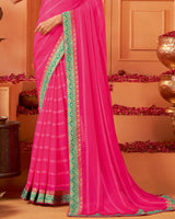 Vishal Prints Raspberry Pink Designer Patterned Chiffon Saree With Zari Border