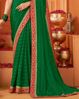 Vishal Prints Deep Dark Green Designer Patterned Chiffon Saree With Zari Border