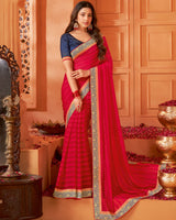 Vishal Prints Lava Red Designer Patterned Chiffon Saree With Zari Border