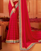 Vishal Prints Lava Red Designer Patterned Chiffon Saree With Zari Border