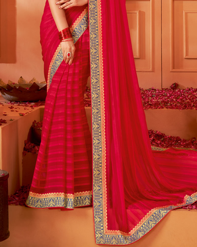 Vishal Prints Lava Red Designer Patterned Chiffon Saree With Zari Border