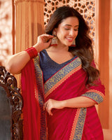 Vishal Prints Lava Red Designer Patterned Chiffon Saree With Zari Border