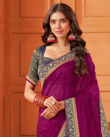 Vishal Prints Dark Wine Designer Patterned Chiffon Saree With Zari Border