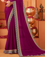 Vishal Prints Dark Wine Designer Patterned Chiffon Saree With Zari Border