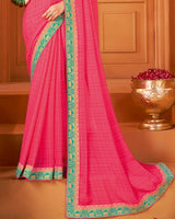 Vishal Prints Mandy Pink Designer Patterned Chiffon Saree With Zari Border