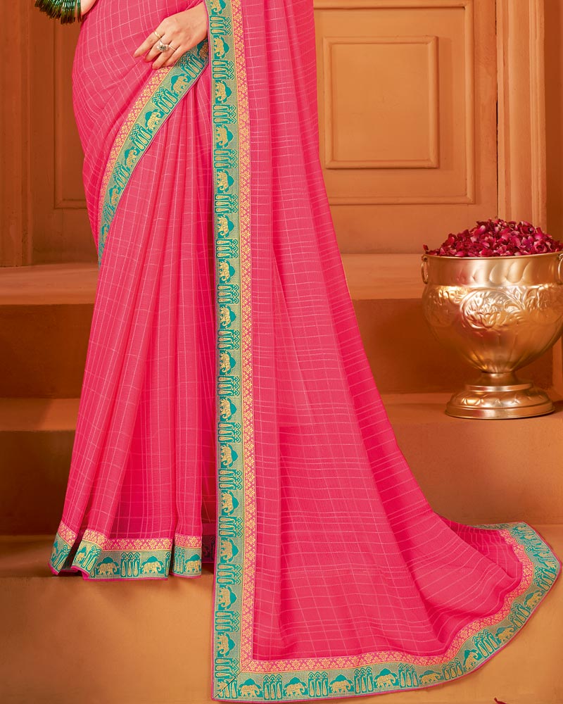 Vishal Prints Mandy Pink Designer Patterned Chiffon Saree With Zari Border