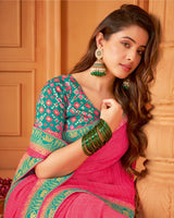 Vishal Prints Mandy Pink Designer Patterned Chiffon Saree With Zari Border