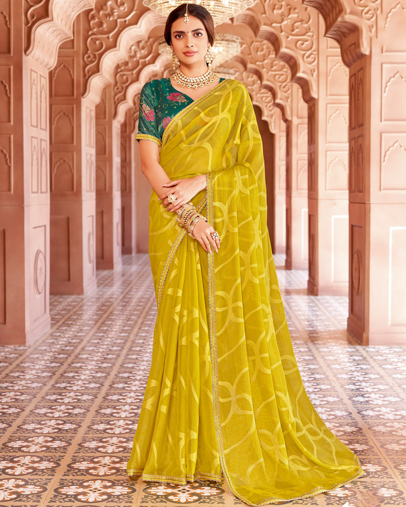Vishal Prints Muddy Yellow Designer Zari-Brasso Saree With Fancy Embroidery-Gota Patti Border