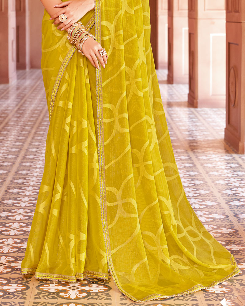 Vishal Prints Muddy Yellow Designer Zari-Brasso Saree With Fancy Embroidery-Gota Patti Border