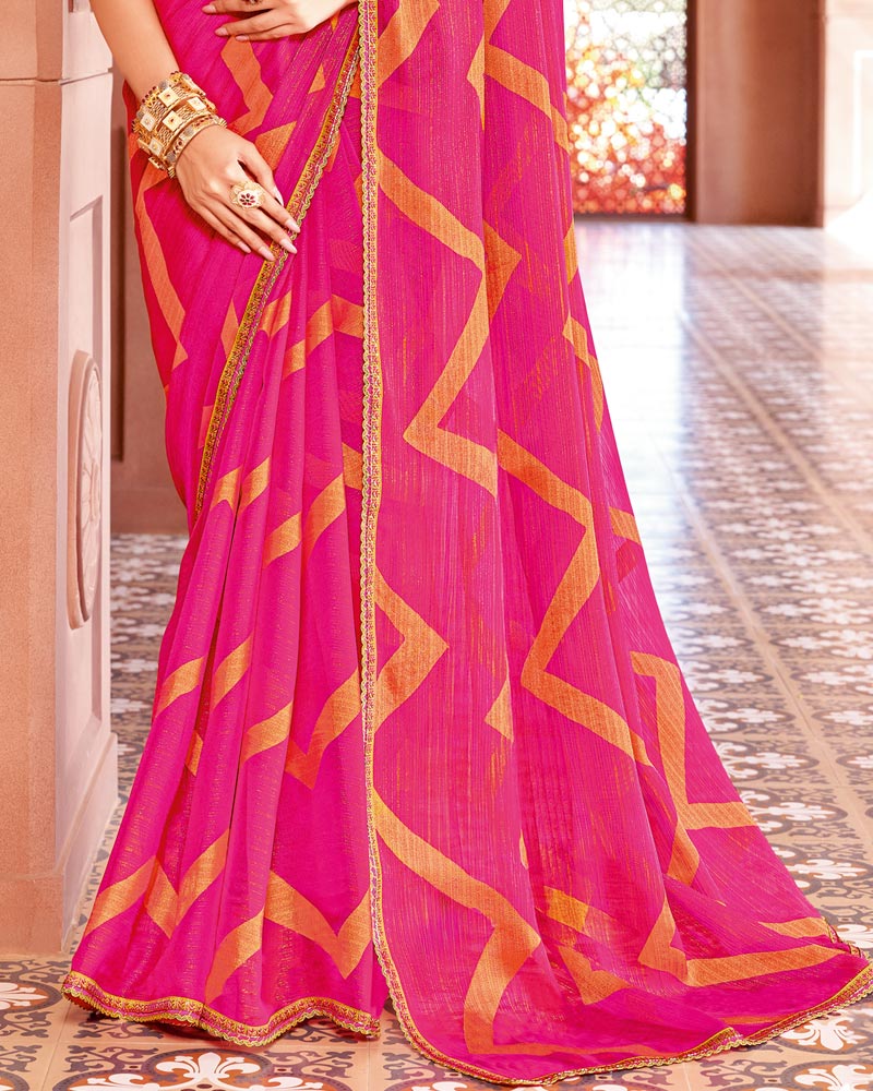 Vishal Prints Dark Hot Pink Designer Zari-Brasso Saree With Fancy Embroidery-Gota Patti Border