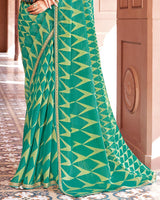 Vishal Prints Teal Green Designer Zari-Brasso Saree With Fancy Embroidery-Gota Patti Border
