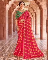 Vishal Prints Amaranth Red Designer Zari-Brasso Saree With Fancy Embroidery-Gota Patti Border