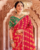 Vishal Prints Amaranth Red Designer Zari-Brasso Saree With Fancy Embroidery-Gota Patti Border