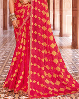 Vishal Prints Amaranth Red Designer Zari-Brasso Saree With Fancy Embroidery-Gota Patti Border