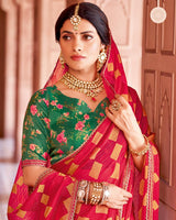 Vishal Prints Amaranth Red Designer Zari-Brasso Saree With Fancy Embroidery-Gota Patti Border