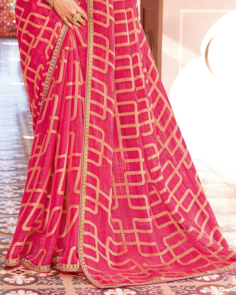 Vishal Prints Carmine Pink Designer Zari-Brasso Saree With Fancy Embroidery-Gota Patti Border