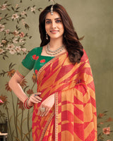 Vishal Prints Faded Red Designer Zari-Brasso Saree With Fancy Embroidery-Gota Patti Border