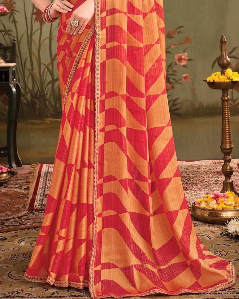Vishal Prints Faded Red Designer Zari-Brasso Saree With Fancy Embroidery-Gota Patti Border