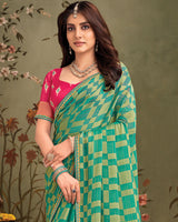 Vishal Prints Persian Green Designer Zari-Brasso Saree With Fancy Embroidery-Gota Patti Border