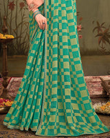 Vishal Prints Persian Green Designer Zari-Brasso Saree With Fancy Embroidery-Gota Patti Border
