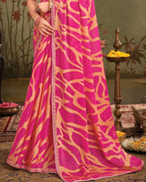 Vishal Prints Royal Fuchsia Designer Zari-Brasso Saree With Fancy Embroidery-Gota Patti Border