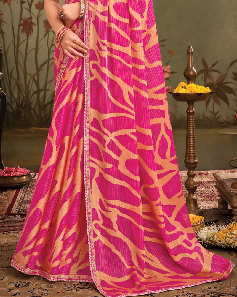 Vishal Prints Royal Fuchsia Designer Zari-Brasso Saree With Fancy Embroidery-Gota Patti Border