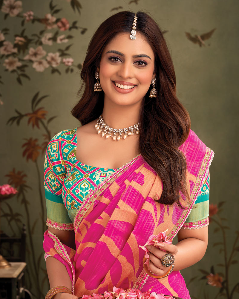 Vishal Prints Royal Fuchsia Designer Zari-Brasso Saree With Fancy Embroidery-Gota Patti Border